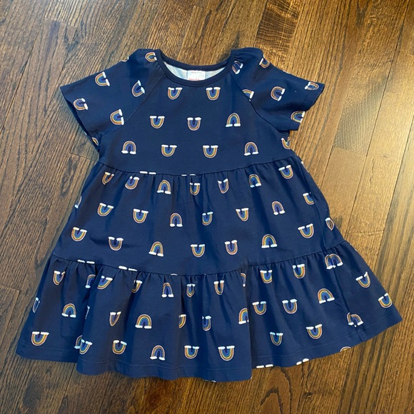 Hanna Andersson Other - Hanna Andersson 100% cotton shirt dress navy rainbow tiered top size 6/7 (120cm)